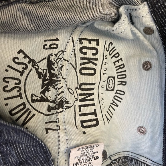 ECKO UTLD 759 Relaxed Fit Creased Straight Leg Blue Dark Wash Denim Jean… - Picture 11 of 13